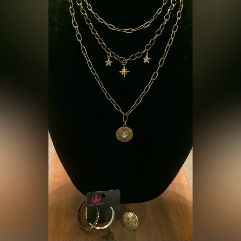 4 Piece Brass and Rhinestone Jewelry Set.